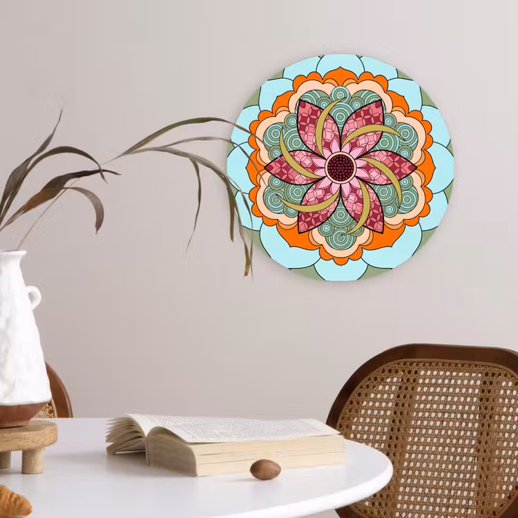 Mandala - Geometrisch - Kunst - Decoratief - Kleurrijk Wandcirkel kunststof plaat 5mm dik klein -sfeer4