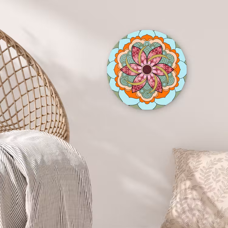 Mandala - Geometrisch - Kunst - Decoratief - Kleurrijk Wandcirkel kunststof plaat 5mm dik klein -sfeer5