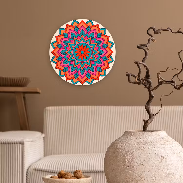 Mandala - Patroon - Abstract - Kleurrijk - Modern Wandcirkel kunststof plaat 5mm dik klein -sfeer1