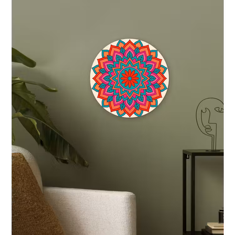 Mandala - Patroon - Abstract - Kleurrijk - Modern Wandcirkel kunststof plaat 5mm dik klein -sfeer3