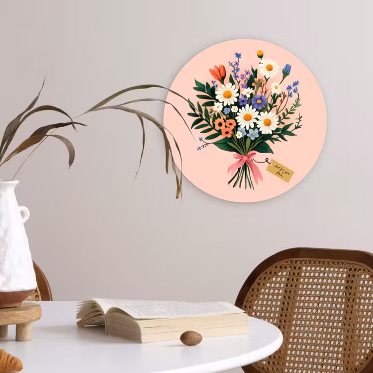 Margrieten - Boeket - Strikje - Roze Wandcirkel kunststof plaat 5mm dik klein -sfeer4