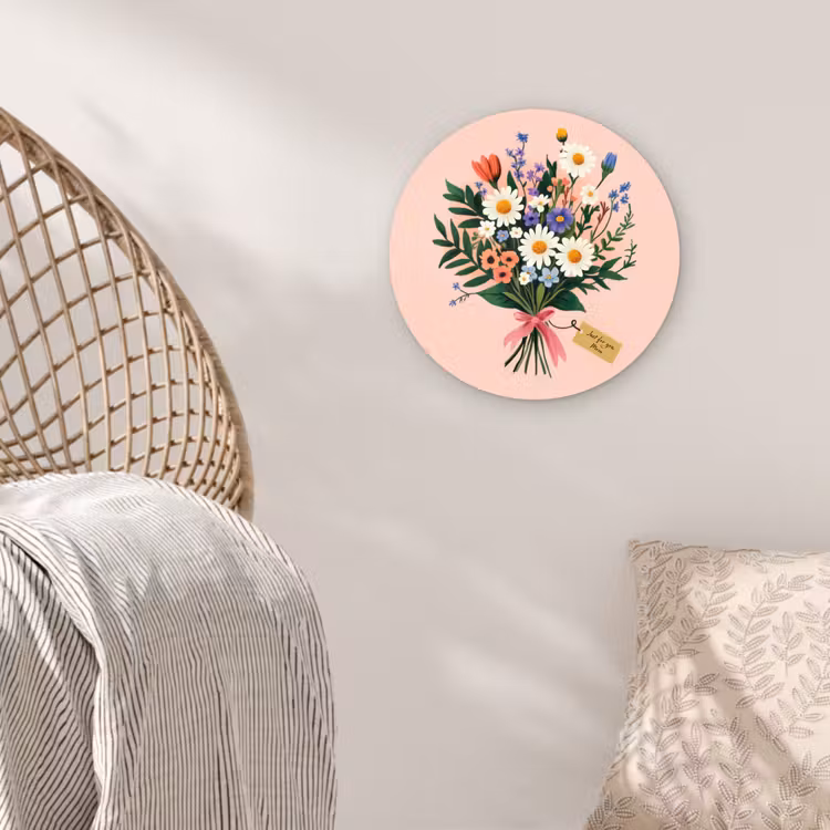Margrieten - Boeket - Strikje - Roze Wandcirkel kunststof plaat 5mm dik klein -sfeer5