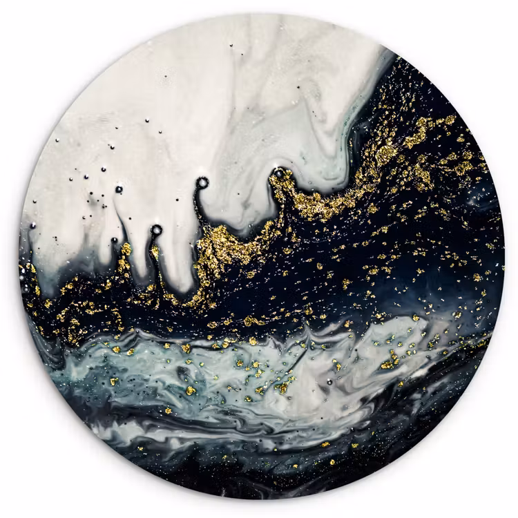 Marmer - Abstract - Goud - Luxe Wandcirkel kunststof plaat 5mm dik klein -3d