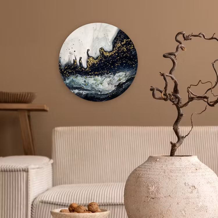 Marmer - Abstract - Goud - Luxe Wandcirkel kunststof plaat 5mm dik klein -sfeer1