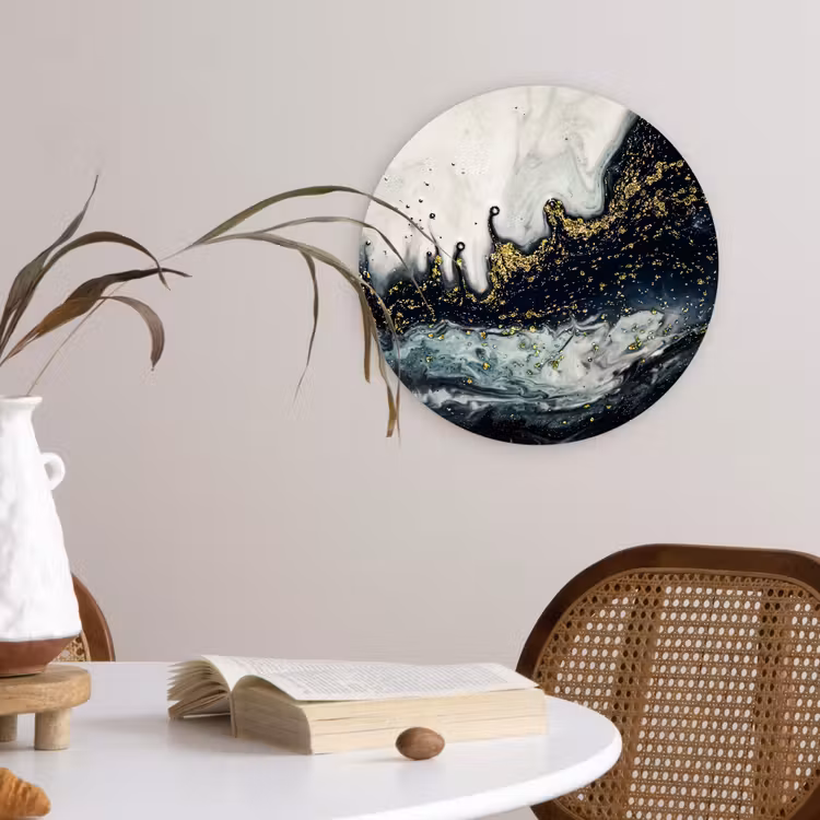 Marmer - Abstract - Goud - Luxe Wandcirkel kunststof plaat 5mm dik klein -sfeer4