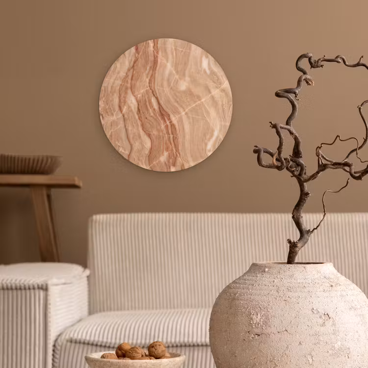 Marmer - Ader - Natuur - Abstract - Beige Wandcirkel kunststof plaat 5mm dik klein -sfeer1