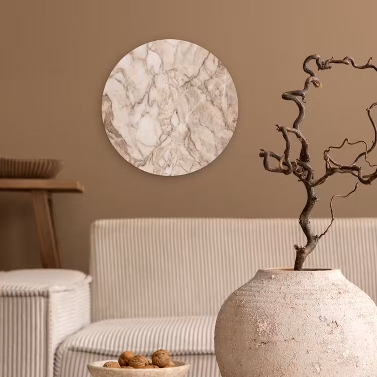 Marmer - Aderen - Textuur - Beige - Modern Wandcirkel kunststof plaat 5mm dik klein -sfeer1