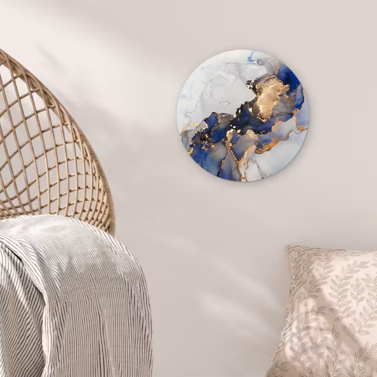 Marmer - Blauw - Goud Wandcirkel kunststof plaat 5mm dik klein -sfeer5