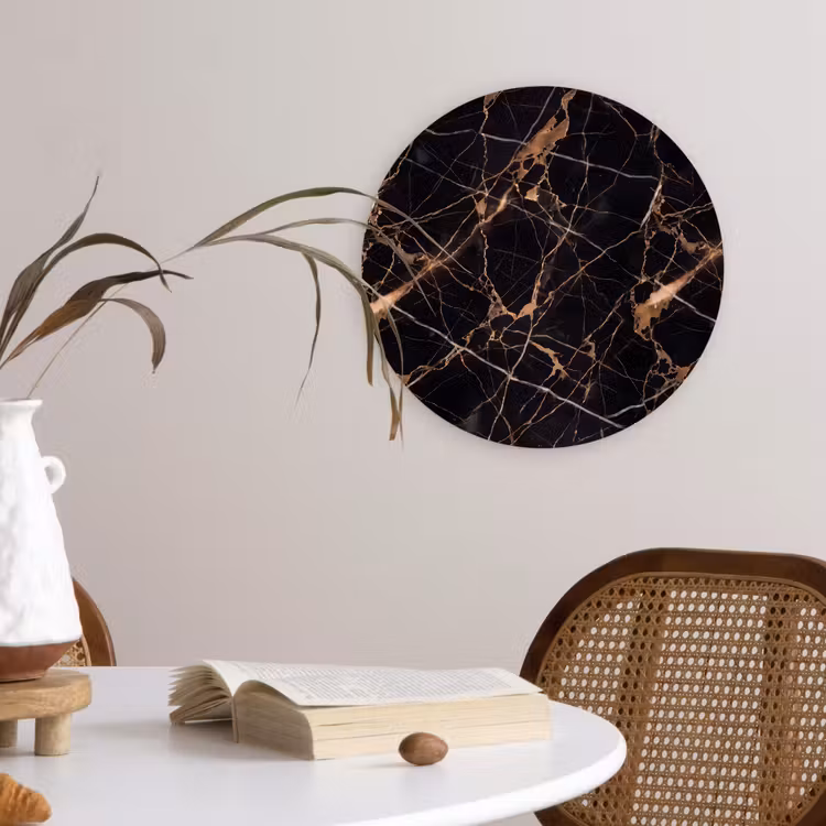 Marmer - Goud - Abstract - Zwart Wandcirkel kunststof plaat 5mm dik klein -sfeer4