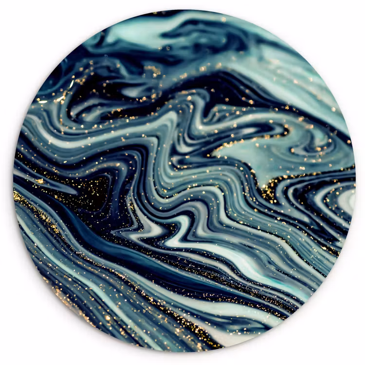 Marmer - Goud - Blauw - Glitter - Marmerlook - Abstract Wandcirkel kunststof plaat 5mm dik klein -3d