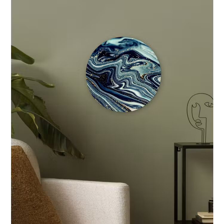 Marmer - Goud - Blauw - Glitter - Marmerlook - Abstract Wandcirkel kunststof plaat 5mm dik klein -sfeer3