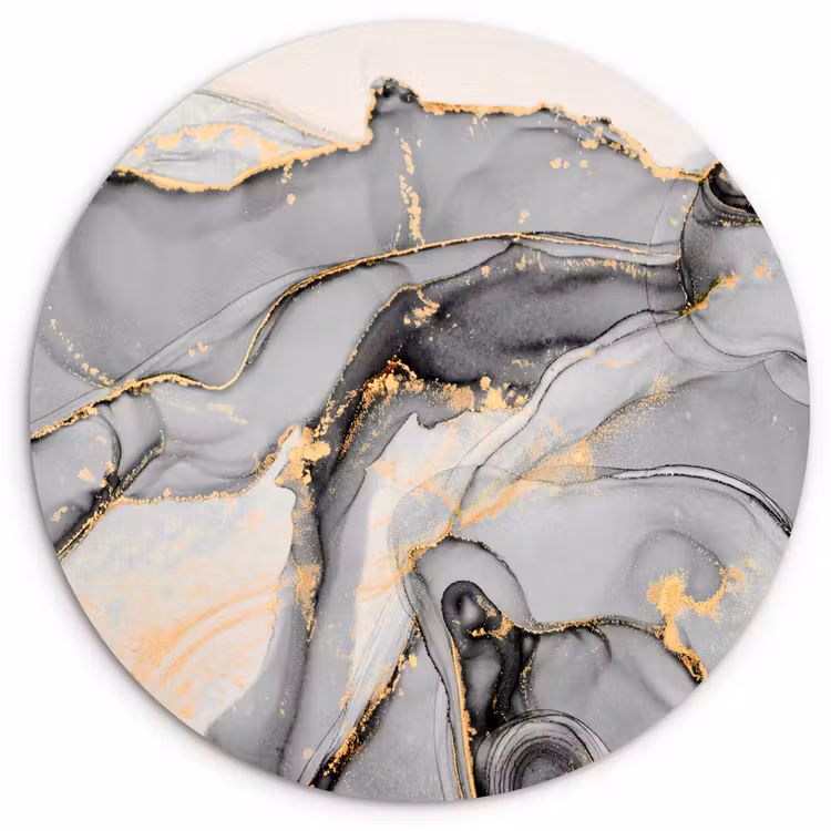 Marmer - Goud - Grijs Wandcirkel kunststof plaat 5mm dik klein -3d