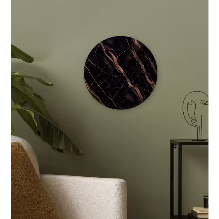 Marmer - Goud - Patroon - Luxe - Zwart Wandcirkel kunststof plaat 5mm dik klein -sfeer3