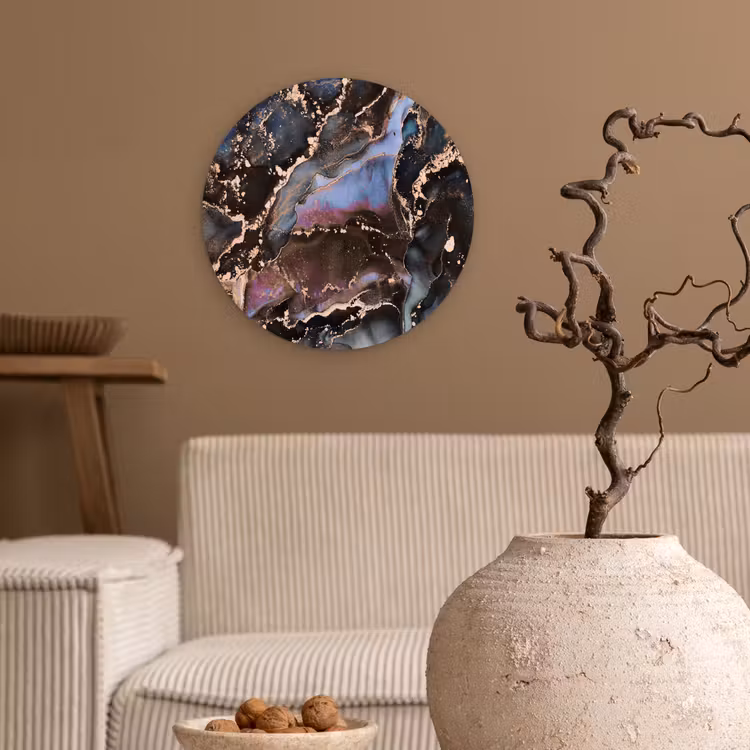 Marmer - Goud - Rosé Wandcirkel kunststof plaat 5mm dik klein -sfeer1