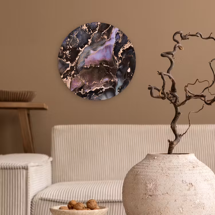Marmer - Goud - Roze Wandcirkel kunststof plaat 5mm dik klein -sfeer1