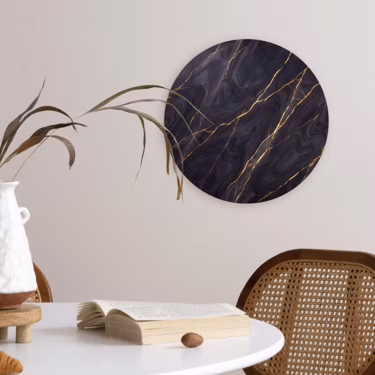 Marmer - Goudaders - Abstract - Modern - Zwart Wandcirkel kunststof plaat 5mm dik klein -sfeer4
