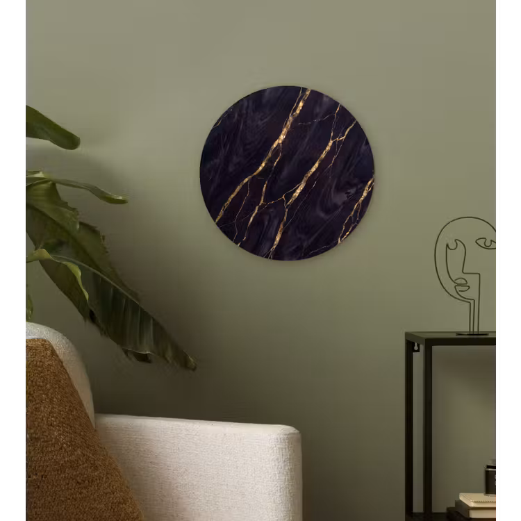 Marmer - Gouden aders - Abstract - Zwart Wandcirkel kunststof plaat 5mm dik klein -sfeer3
