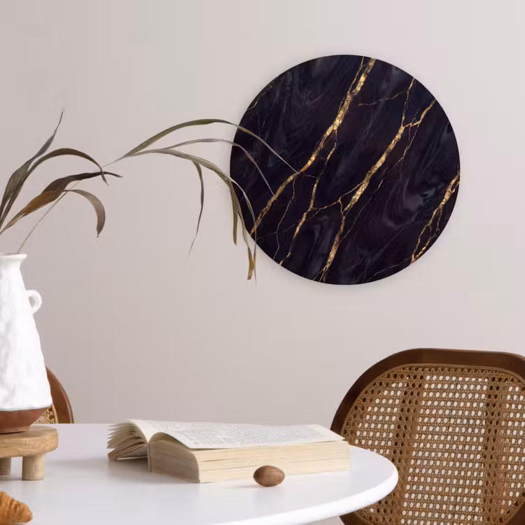Marmer - Gouden aders - Abstract - Zwart Wandcirkel kunststof plaat 5mm dik klein -sfeer4