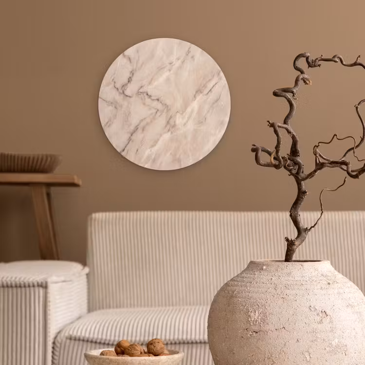 Marmer - Patroon - Abstract - Modern - Beige Wandcirkel kunststof plaat 5mm dik klein -sfeer1