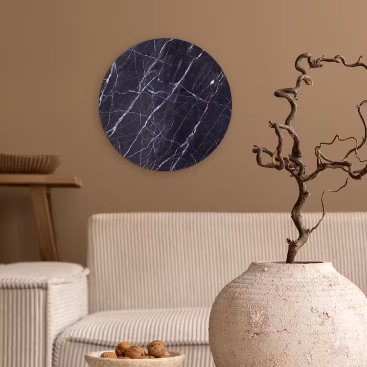 Marmer - Patroon - Modern - Zwart - Wit Wandcirkel kunststof plaat 5mm dik klein -sfeer1