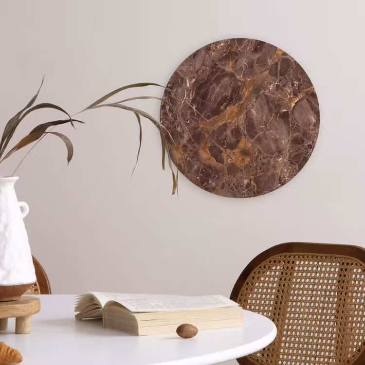 Marmer - Patroon - Natuur - Bruin - Goud Wandcirkel kunststof plaat 5mm dik klein -sfeer4