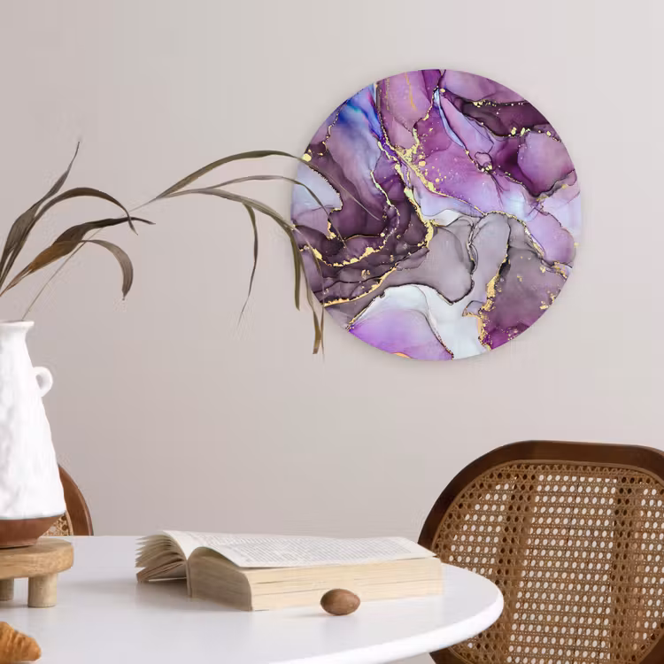 Marmer - Roze - Paars - Gold Wandcirkel kunststof plaat 5mm dik klein -sfeer4