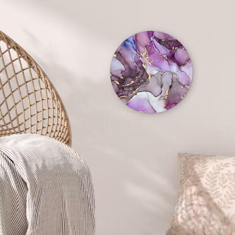 Marmer - Roze - Paars - Gold Wandcirkel kunststof plaat 5mm dik klein -sfeer5