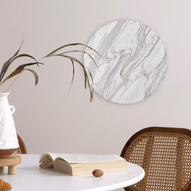 Marmer - Wit - Grijs - Structuur - Modern Wandcirkel kunststof plaat 5mm dik klein -sfeer4