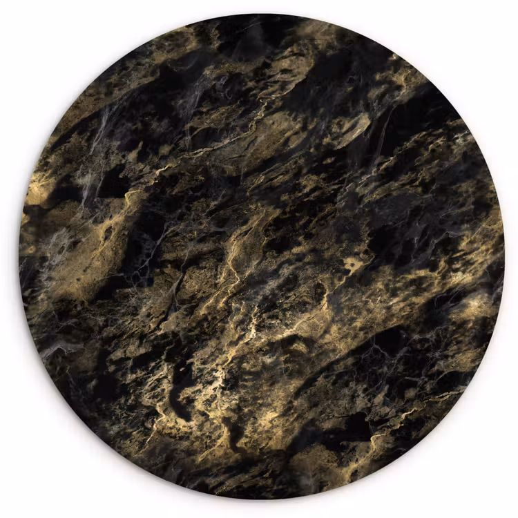 Marmer - Zwart - Goud Wandcirkel kunststof plaat 5mm dik klein 188 -3d