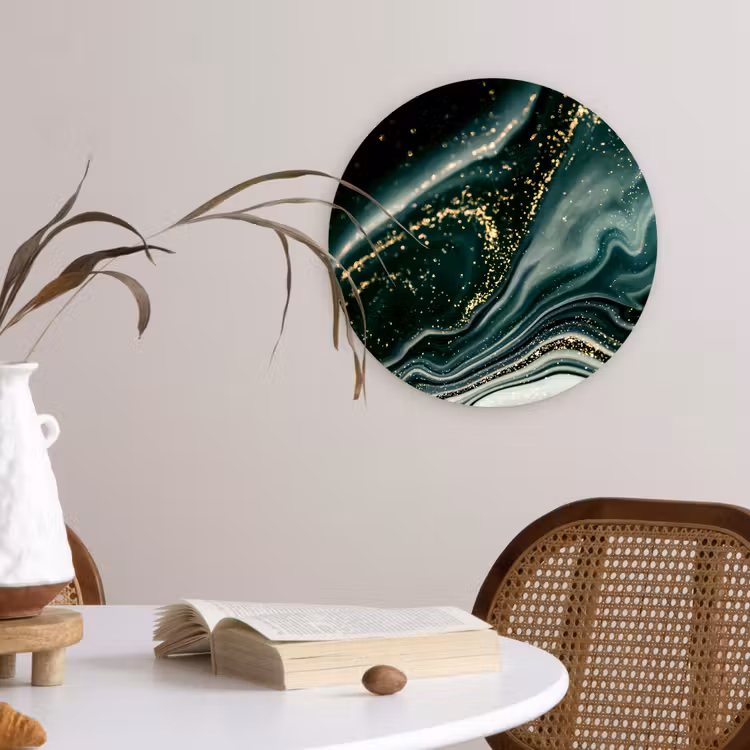 Marmerlook - Goud - Groen - Glitter - Design - Marmer Wandcirkel kunststof plaat 5mm dik klein -sfeer4
