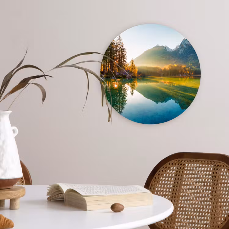 Meer - Bos - Bergen - Natuur - Zon - Landschap Wandcirkel kunststof plaat 5mm dik klein -sfeer4