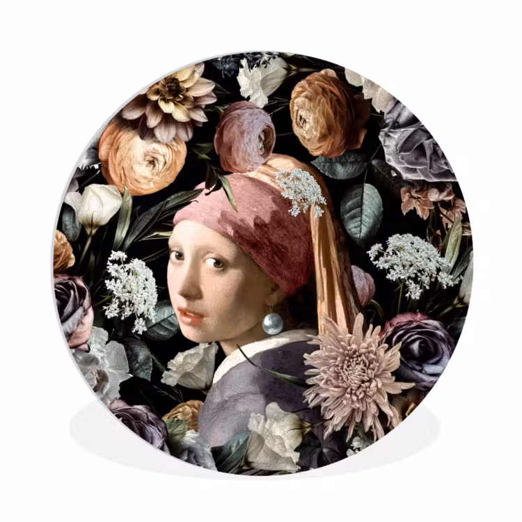 Meisje met de parel - Bloemen - Vermeer - Pastel - Kunstwerk - Schilderij - Oude meesters Wandcirkel kunststof plaat 5mm dik klein -3d