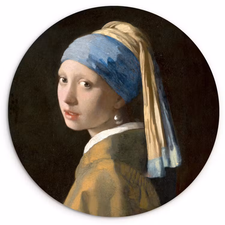 Meisje met de parel - Schilderij - Oude meesters - Vermeer Wandcirkel kunststof plaat 5mm dik klein -3d