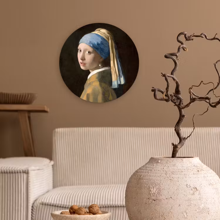 Meisje met de parel - Schilderij - Oude meesters - Vermeer Wandcirkel kunststof plaat 5mm dik klein -sfeer1