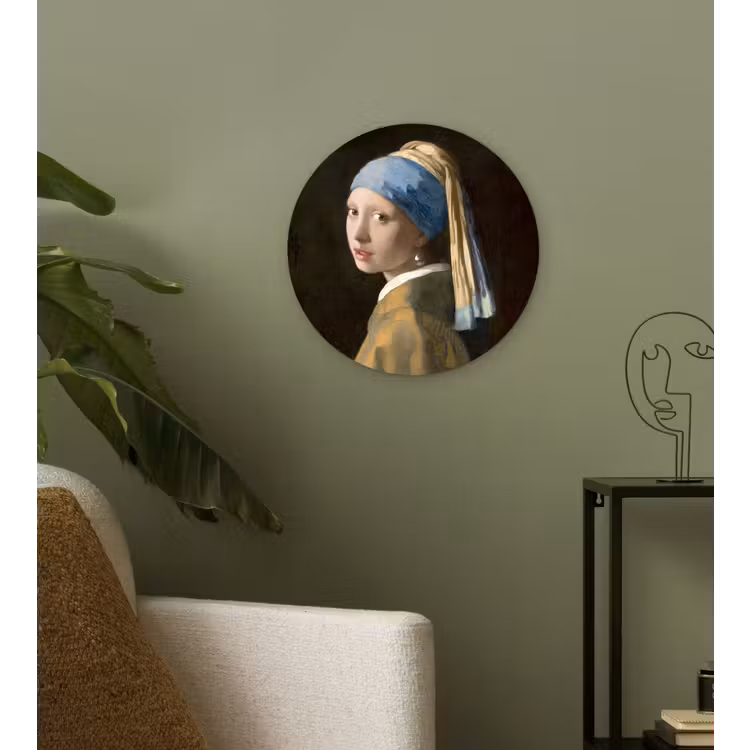 Meisje met de parel - Schilderij - Oude meesters - Vermeer Wandcirkel kunststof plaat 5mm dik klein -sfeer3