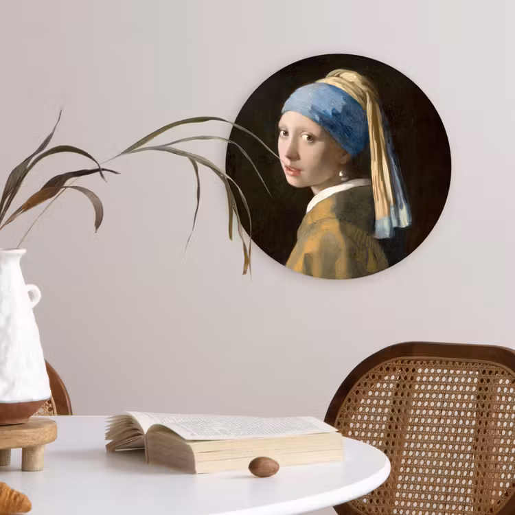 Meisje met de parel - Schilderij - Oude meesters - Vermeer Wandcirkel kunststof plaat 5mm dik klein -sfeer4