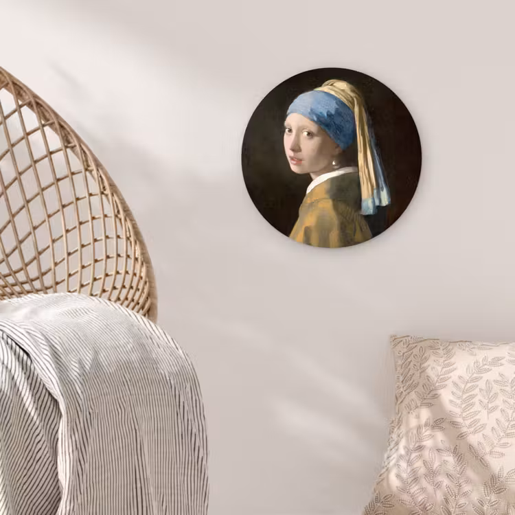 Meisje met de parel - Schilderij - Oude meesters - Vermeer Wandcirkel kunststof plaat 5mm dik klein -sfeer5