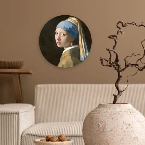 Meisje met de Parel - Schilderij van Johannes Vermeer Wandcirkel kunststof plaat 5mm dik klein -sfeer1