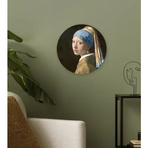 Meisje met de Parel - Schilderij van Johannes Vermeer Wandcirkel kunststof plaat 5mm dik klein -sfeer3