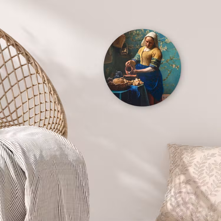 Melkmeisje - Amandelbloesem - Van Gogh - Vermeer - Schilderij - Oude meesters Wandcirkel kunststof plaat 5mm dik klein -sfeer5