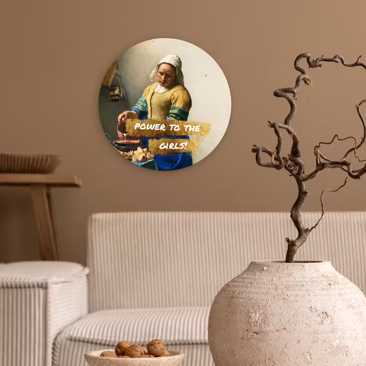 Melkmeisje - Goud - Quotes - Schilderij - Oude meesters Wandcirkel kunststof plaat 5mm dik klein -sfeer1