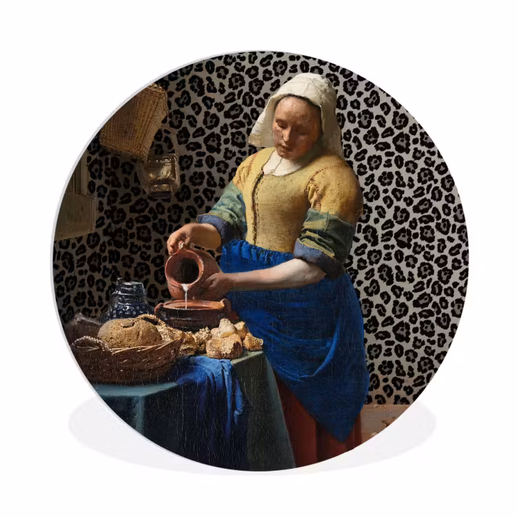 Melkmeisje - Kunst - Panterprint - Vermeer - Schilderij - Oude meesters Wandcirkel kunststof plaat 5mm dik klein -3d