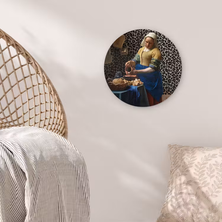 Melkmeisje - Kunst - Panterprint - Vermeer - Schilderij - Oude meesters Wandcirkel kunststof plaat 5mm dik klein -sfeer5