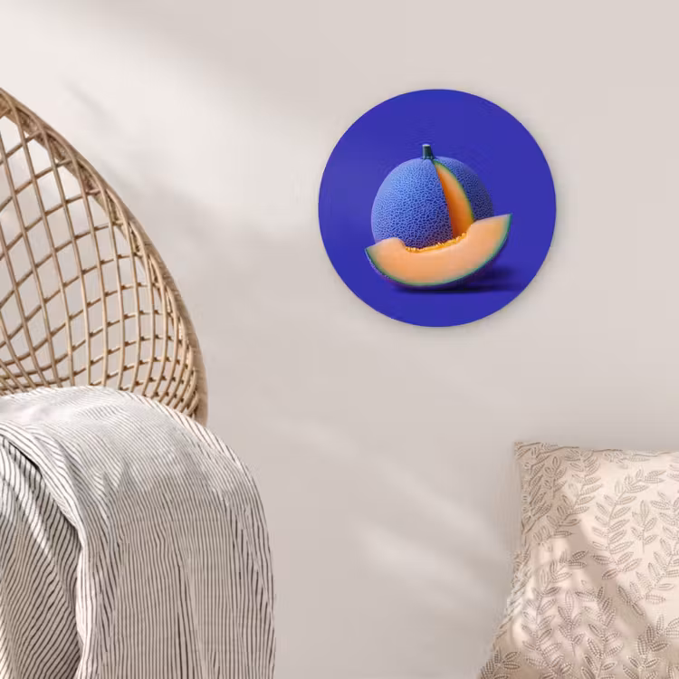 Meloen - Blauw - Oranje - Kunstzinnig Wandcirkel kunststof plaat 5mm dik klein -sfeer5