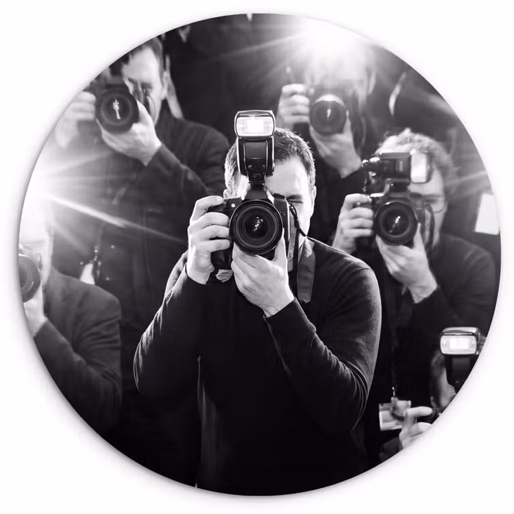 Mensen - Camera - Flitslicht - Zwart-wit - Media Wandcirkel kunststof plaat 5mm dik klein -3d