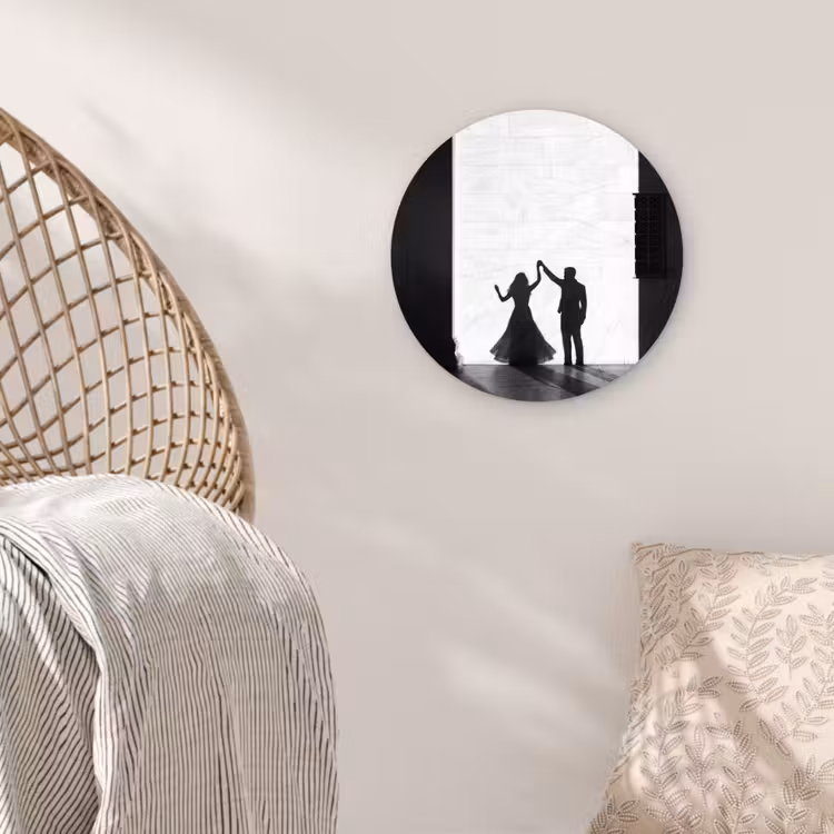 Mensen - Schaduw - Dans - Zwart-wit - Liefde Wandcirkel kunststof plaat 5mm dik klein -sfeer5