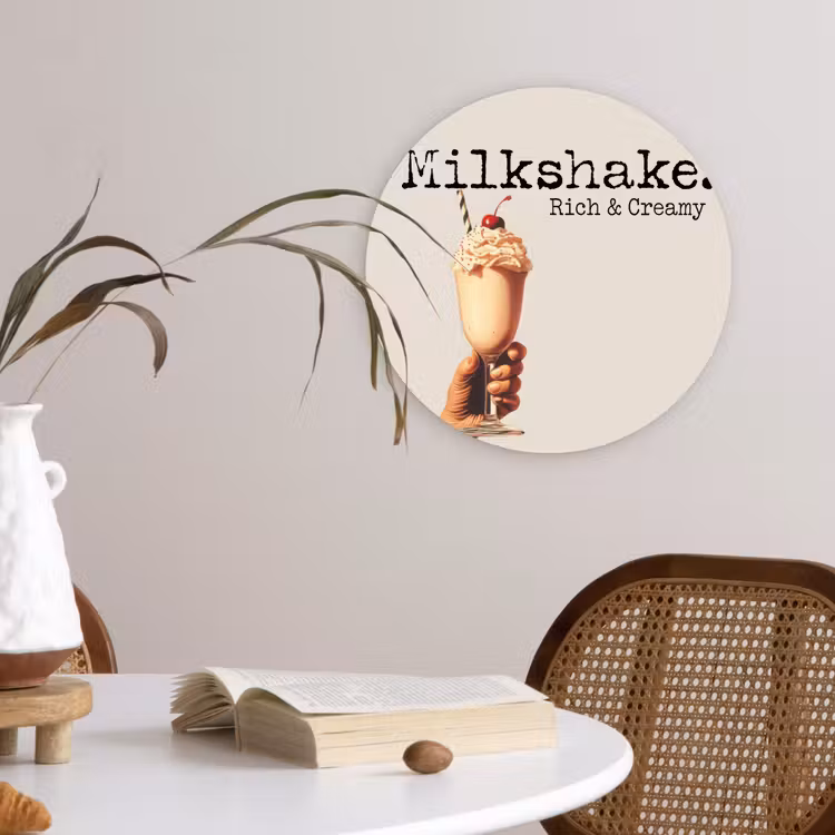 Milkshake - Kers - Rietje Wandcirkel kunststof plaat 5mm dik klein -sfeer4