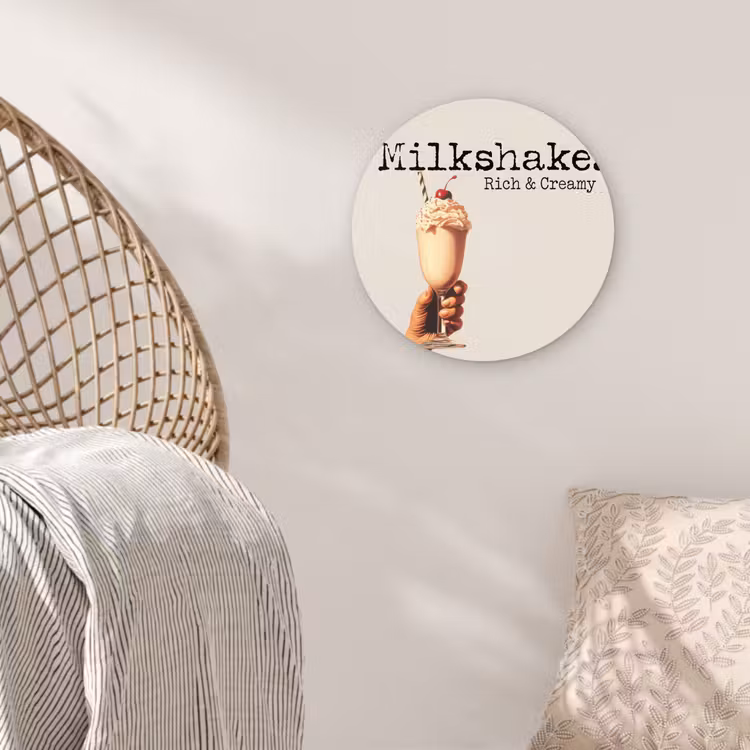 Milkshake - Kers - Rietje Wandcirkel kunststof plaat 5mm dik klein -sfeer5