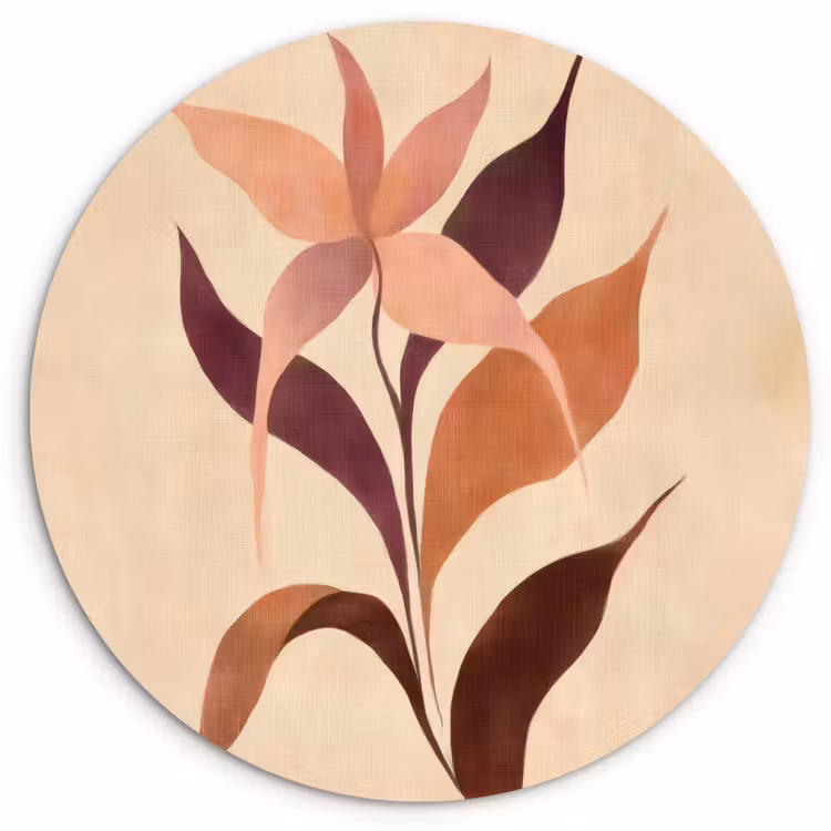 Minimalistisch - Bloem - Bladeren - Beige Wandcirkel kunststof plaat 5mm dik klein -3d