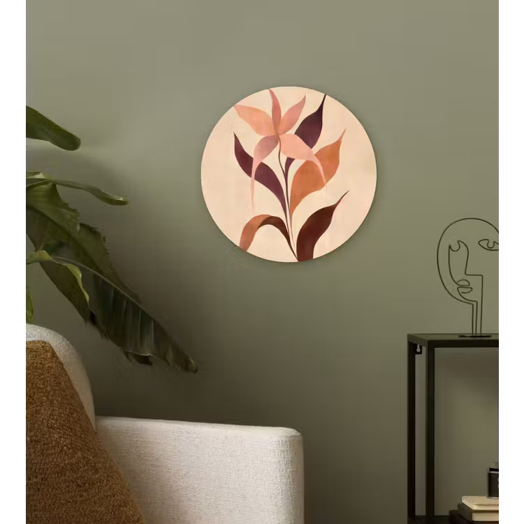 Minimalistisch - Bloem - Bladeren - Beige Wandcirkel kunststof plaat 5mm dik klein -sfeer3